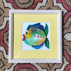 Artist Signed Tropical Fish Watercolor Yellow Matte, Framed Print 11” Square